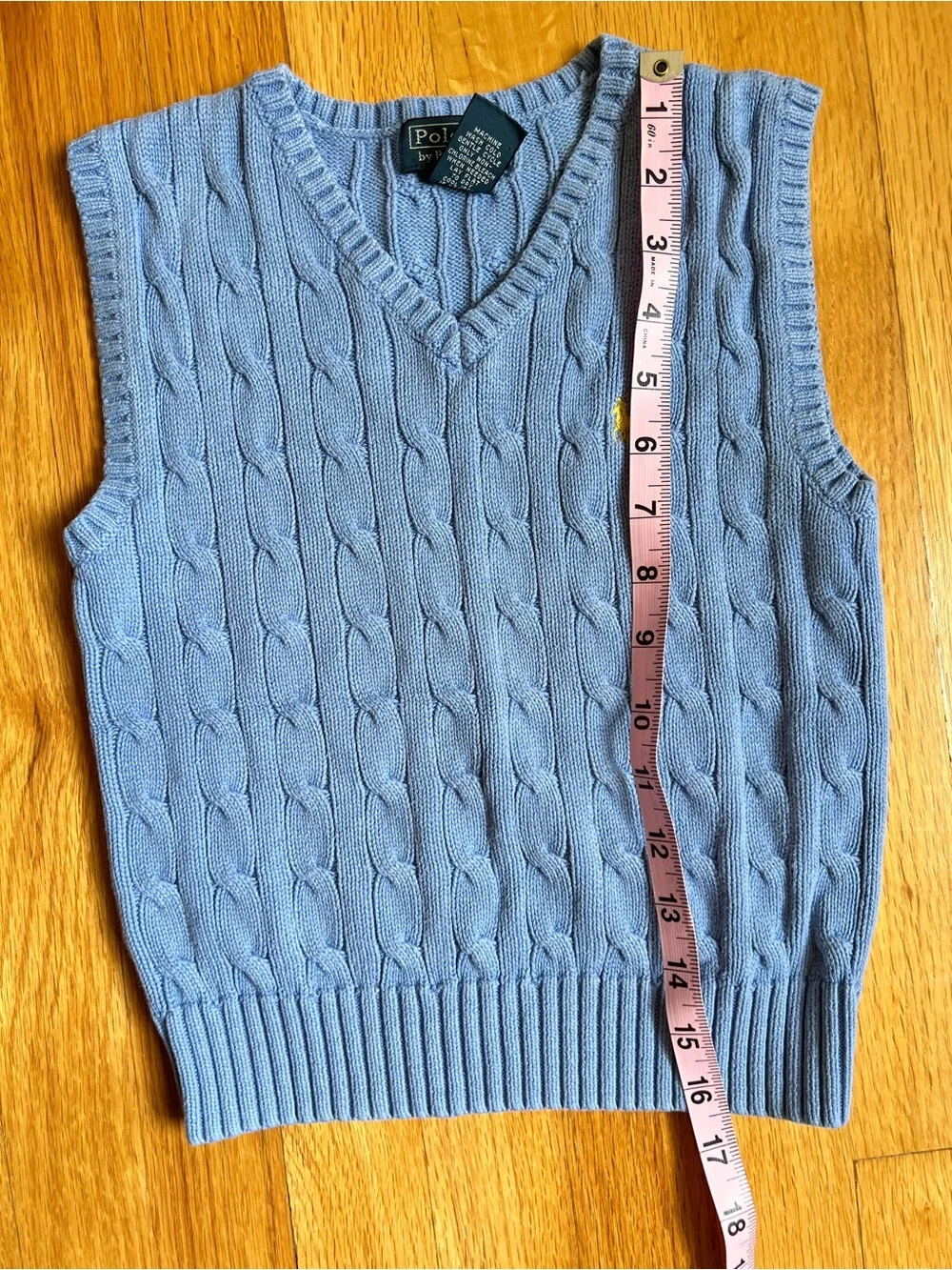 Polo by Ralph Lauren Light Blue with Yellow Pony Cable-Knit V-Neck Sweater Vest